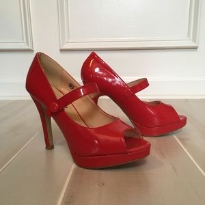 Wet Seal Red Patent Peep Toe Pumps/ Heels Platform